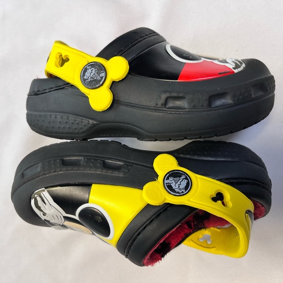CROCS Disney Mickey Mouse black fur lined kids crocs SZ C 6/7 - Picture 7 of 10